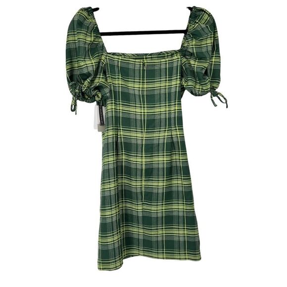 BP Green Yellow Plaid Academia Preppy‎ Puff Sleeve Mini Dress - Picture 9 of 9
